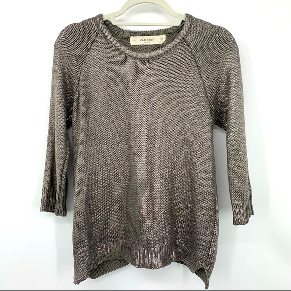 Zara Sweaters - Zara Metallic Knit Crew Neck Sweater Size M Gray